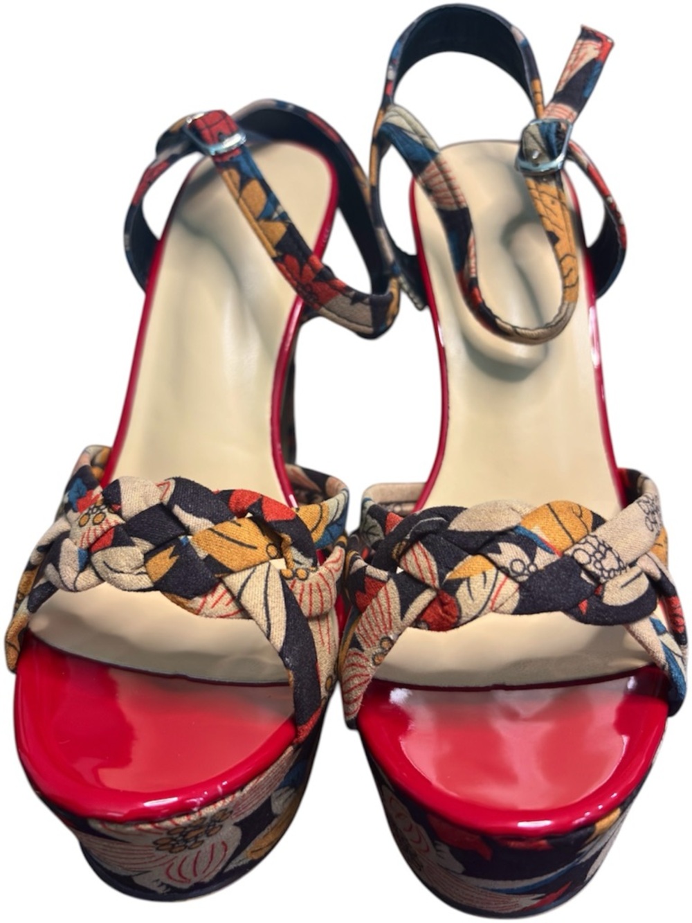 Boutique Floral Platform Ankle-Strap Heels - Red Multi Size 10/40 - Picture 3 of 9